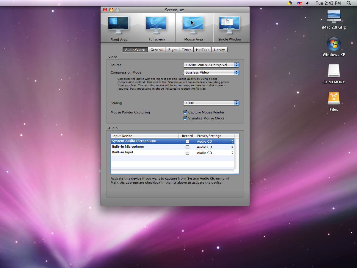 Mac shareware Synium Software Screenium