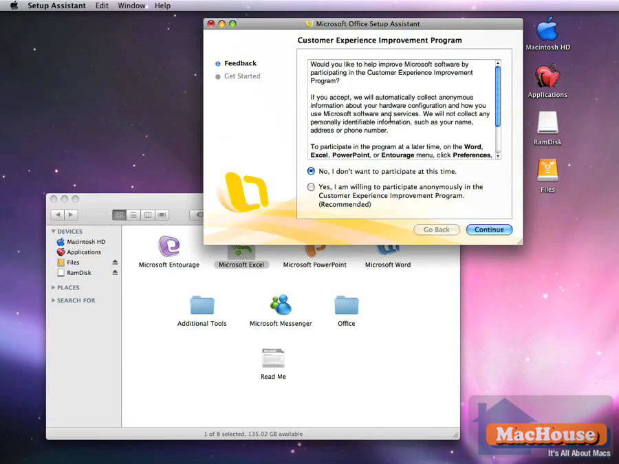 Microsoft Office Setup Assistant 2008 update SP1 infinite loop
